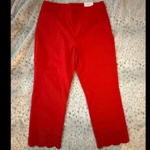 Chico’s So Slimming Brigitte Slim Leg Pants Red Eyelet Hem Size 2R (US 12)